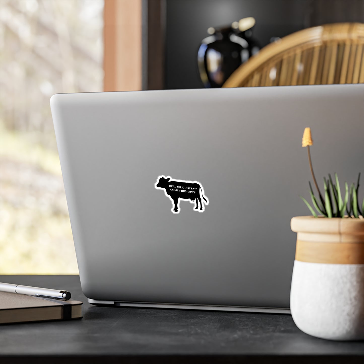 Cow Vinyl Decal - 'Real Milk Doesn't Come from Nuts' Sticker for Fun Home Decor