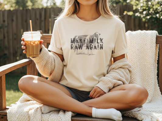 Make Milk Raw Again Unisex T-Shirt, Funny Cow Tee, Farm Animal Shirt, Gift for Dairy Lovers, Quirky Casual Wear
