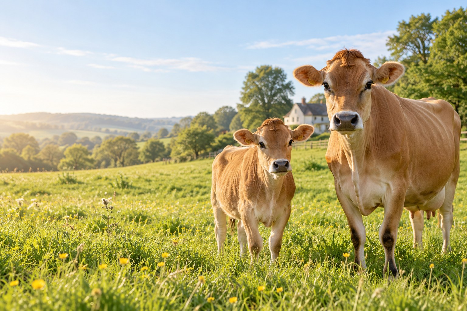 Jersey cows in a sunny pasture